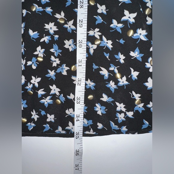 Michael Kors Black Floral V-Neck Dress XL Blue White Gold Detail Short Sleeve - Picture 9 of 9